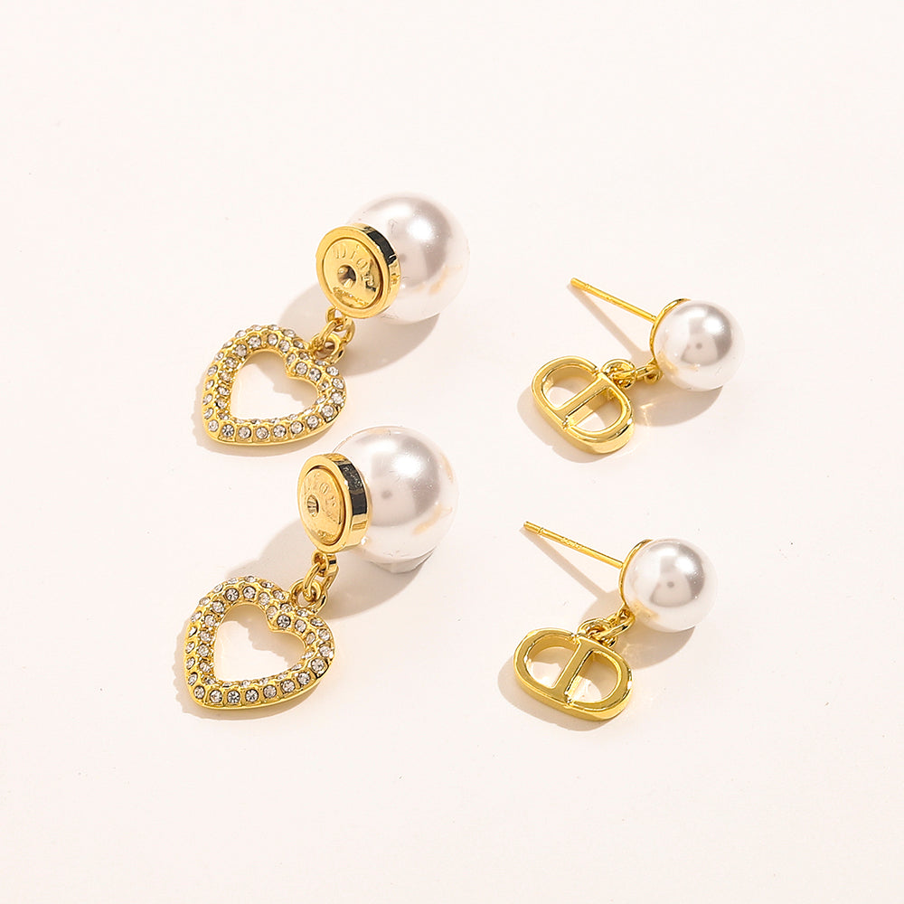 CD heart pearls earrings