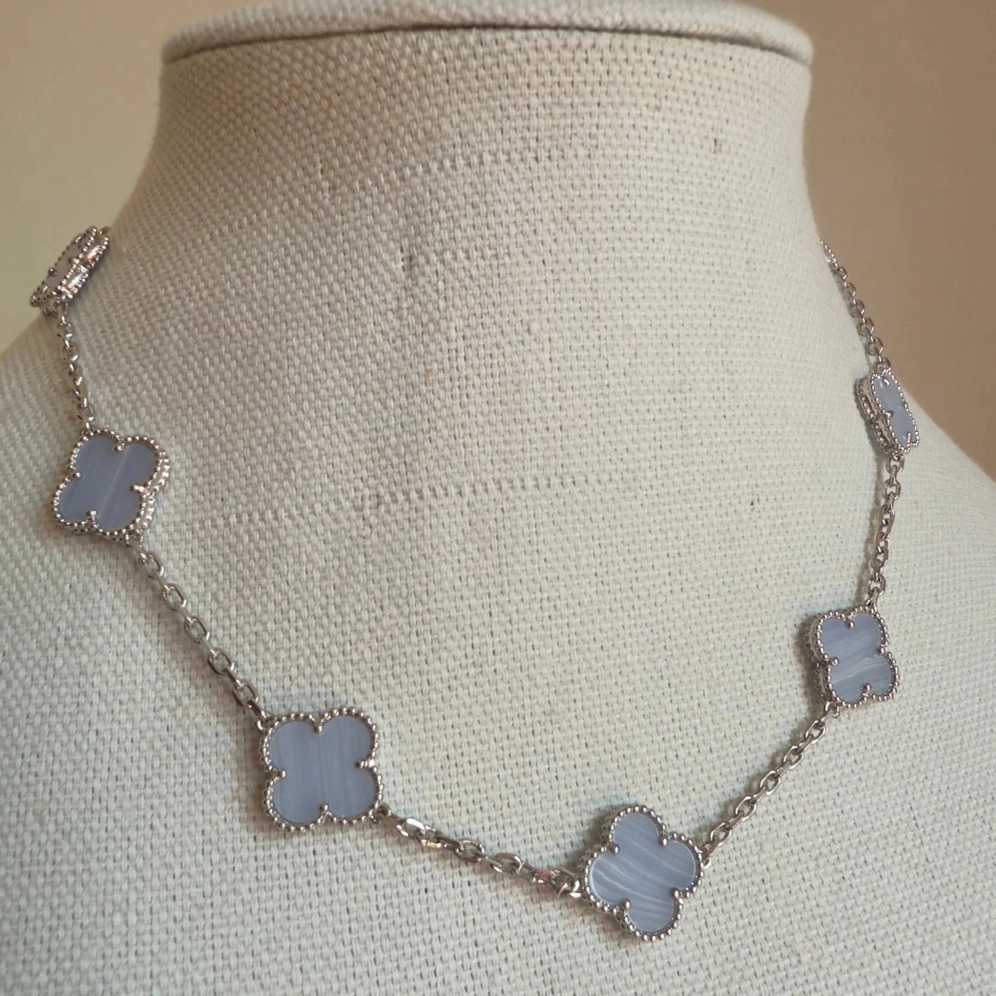 Silver babyblue multi charm necklace