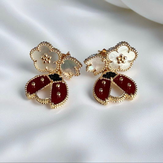 lady bug flower earrings