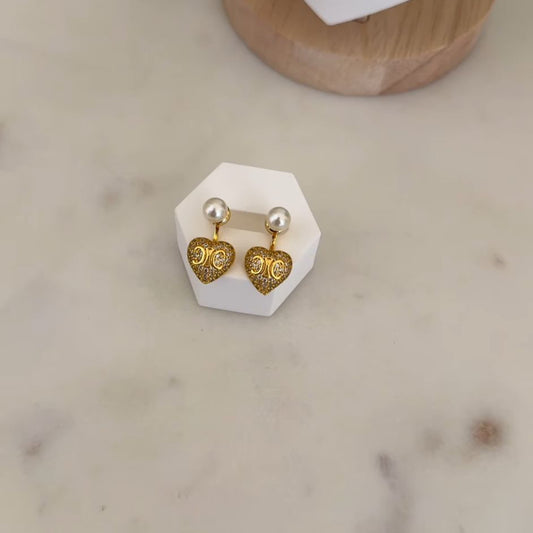 C heart pearl earrings